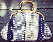 Vintage Woven Purse Straw Wood Bamboo Bag Summer Time Big