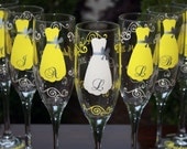 7 Personalized Bridesmaid Champagne Flutes with Strapless Gown