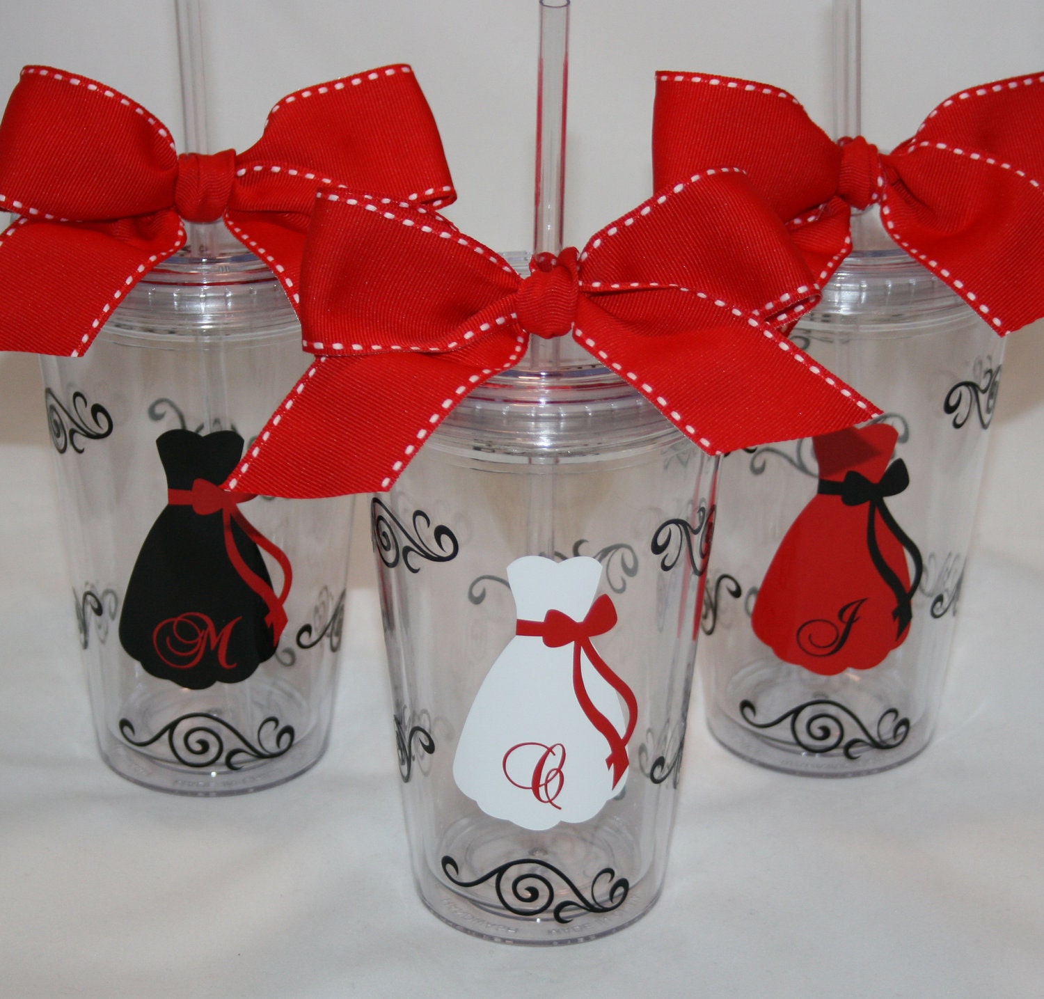 6 Personalized Bridesmaid Acrylic Tumblers with Strapless Gown