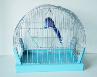 40s Upcycled Recycled Birdcage - Vintage Bird Cage - Turquoise and Silver Birdcage