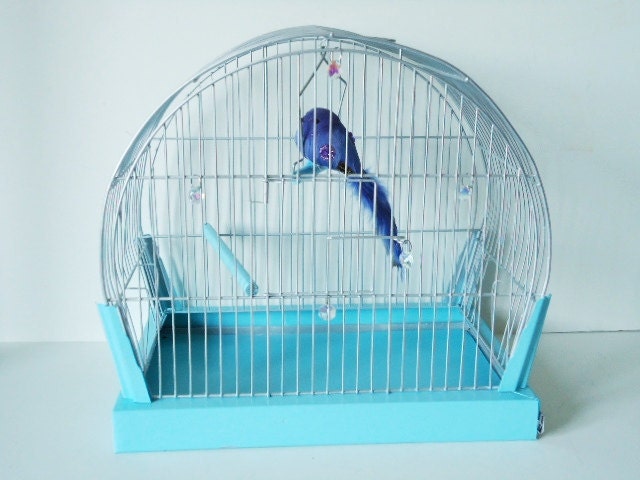 40s Upcycled Recycled Birdcage - Vintage Bird Cage - Turquoise and Silver Birdcage