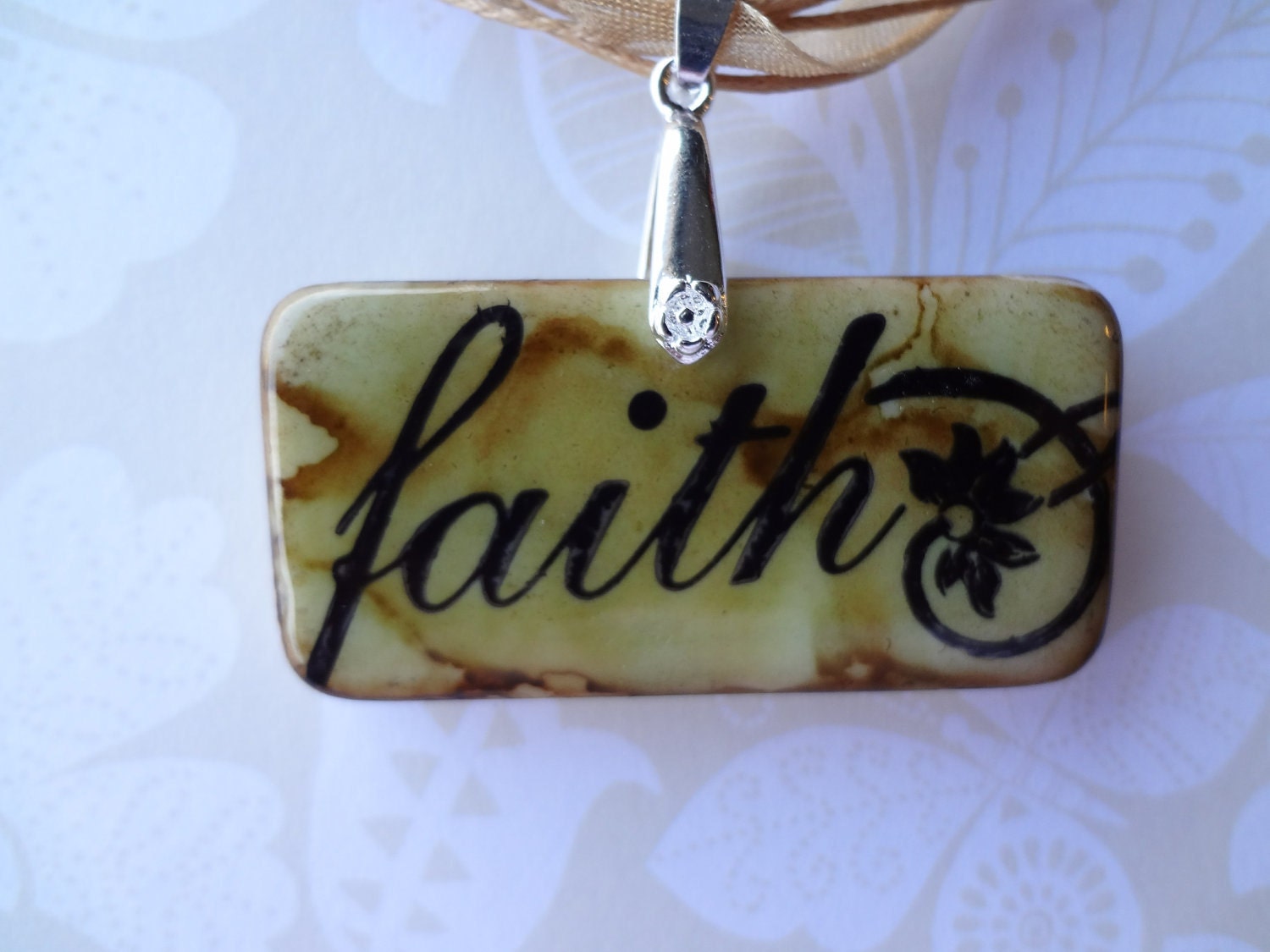 Surrounded by Faith Brown Swirl Domino Pendant with free matching necklace 431