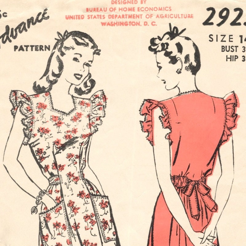 Bureau of Home Ec. WW2 1940s ruffled dress pattern -- Advance 2923