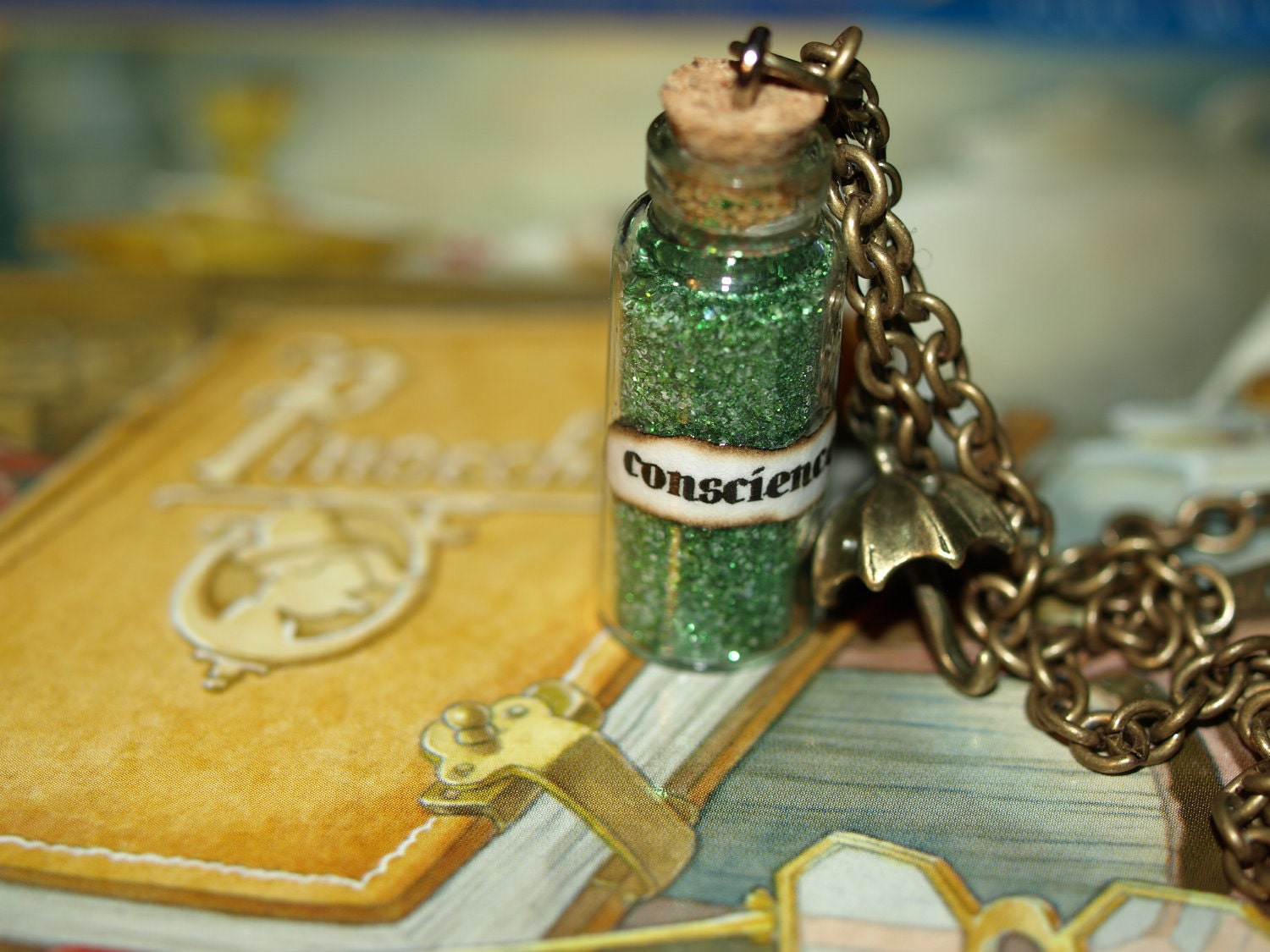 Jiminy Cricket Always Let Your Conscience Be Your Guide Bottle Magical Necklace and Umbrella Charm