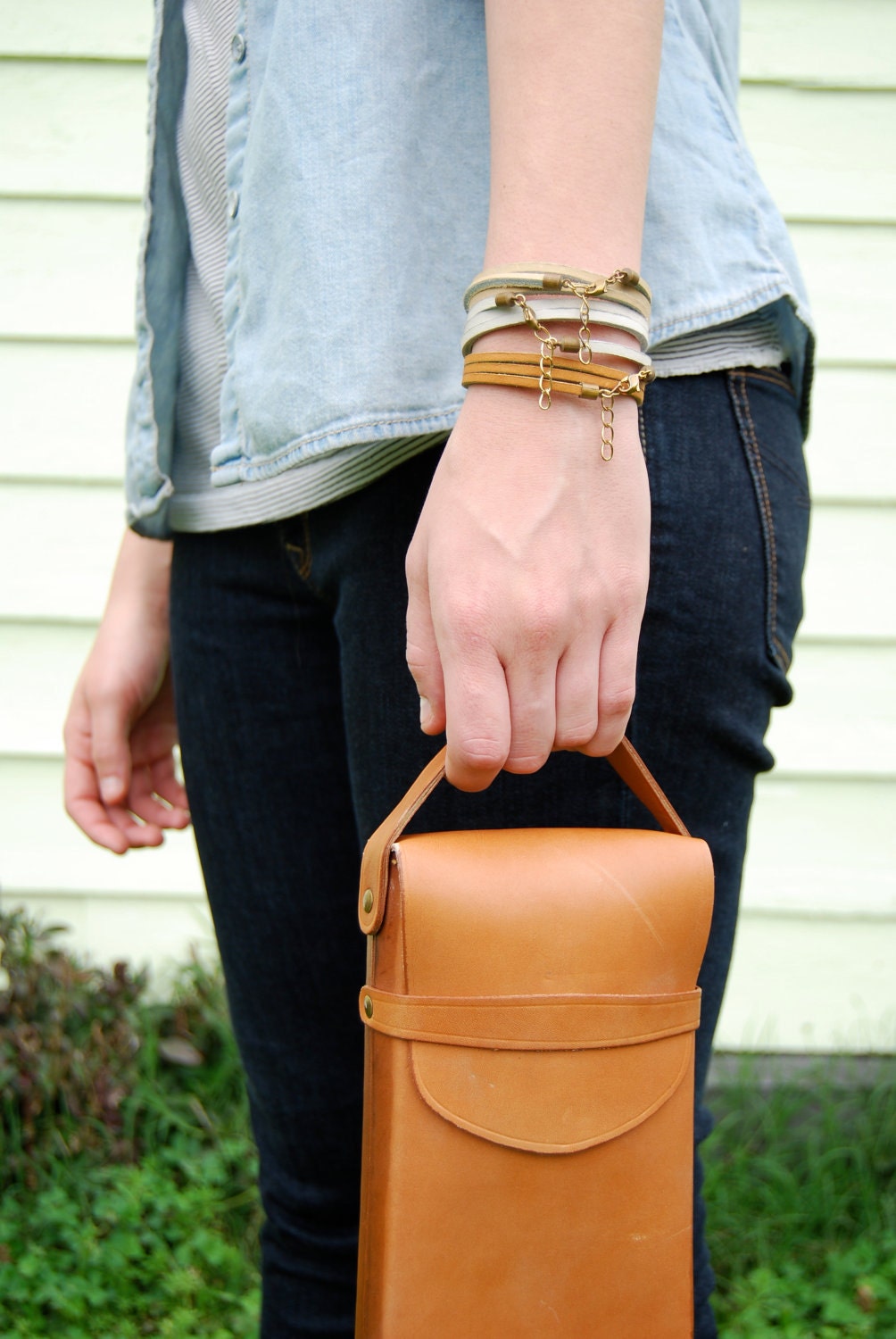 Leather Wrap Bracelet in Tan, "The Bexar"