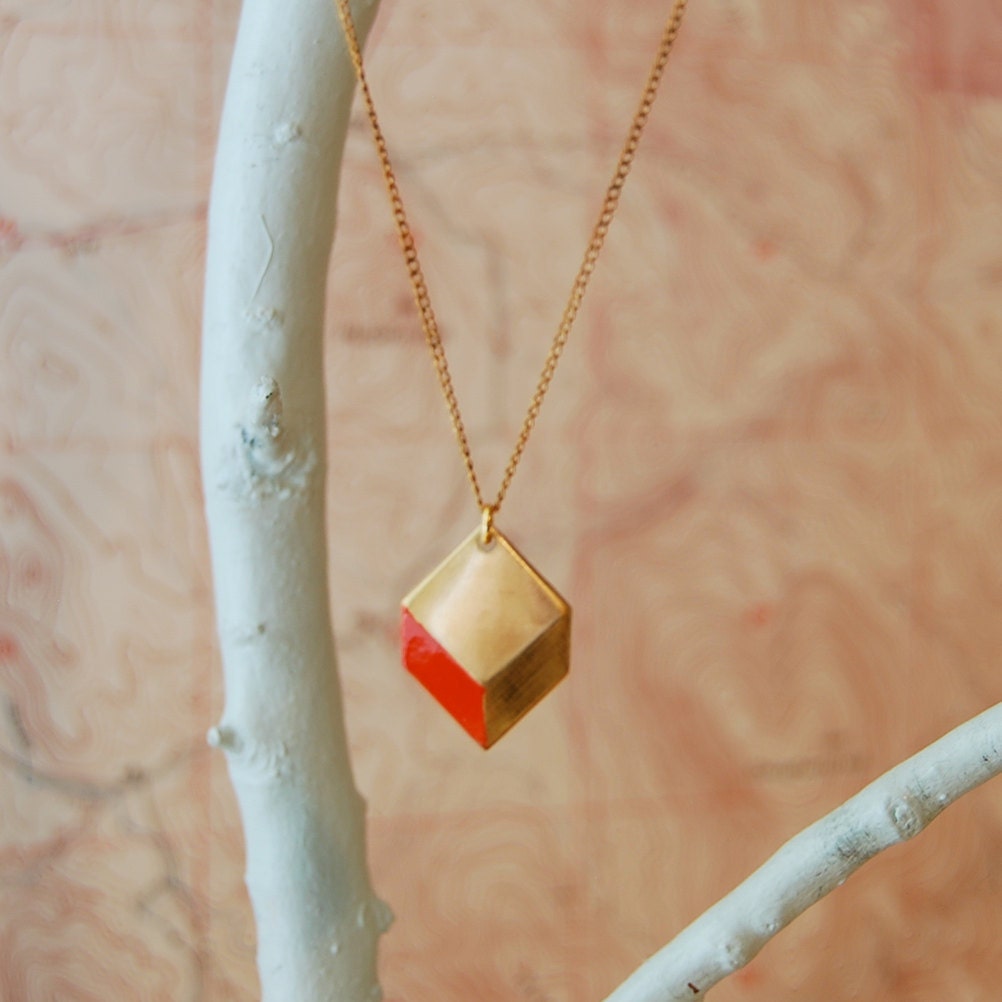 Geometric Necklace, Brass 3D Geometric, The Sabine Square I