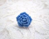 Baby blue rose ring - light blue flower on gold adjustable ring