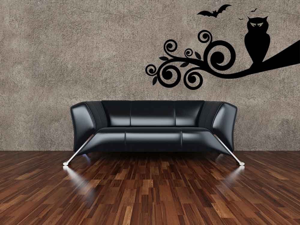 Branch, Branches, Swirls, Owl, Bats, Halloween - Decal, Sticker, Vinyl, Wall, Home, Holiday Decor