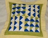 Patchwork Pillow Cover 36 Little Triangle Squares with Yellow Flange Border
