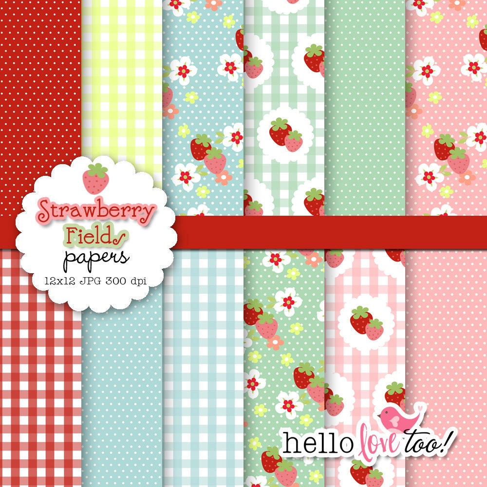 INSTANT DOWNLOAD strawberry fields digital paper set