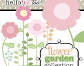 INSTANT DOWNLOAD flower garden digital clipart collection - scrapbooking, invitation design, party printables, card & stationery making