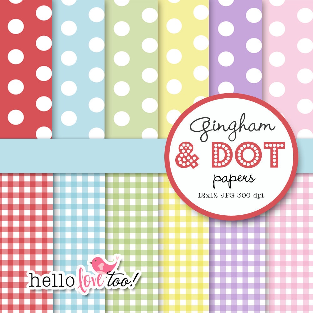 INSTANT DOWNLOAD gingham and dot digital papers - scrapbooking, invitation design, party printables, card & stationery making