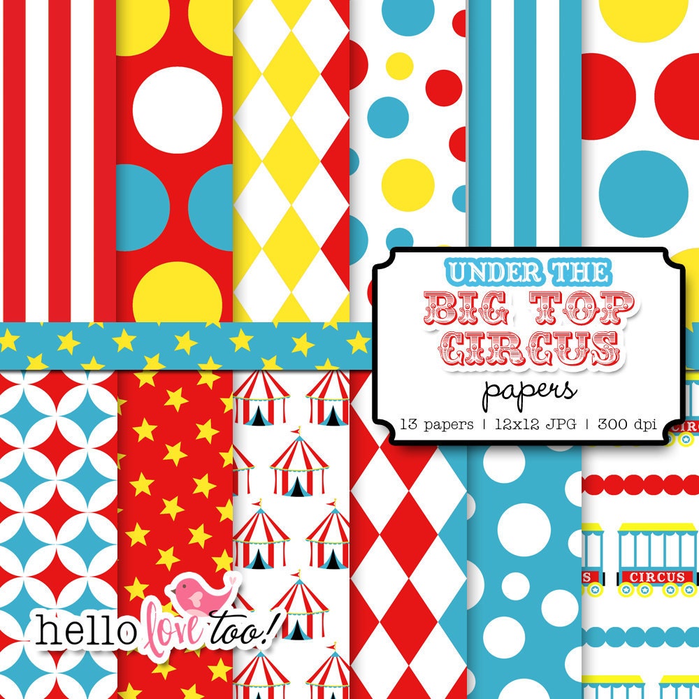 INSTANT DOWNLOAD under the bigtop circus & carnival digital paper set