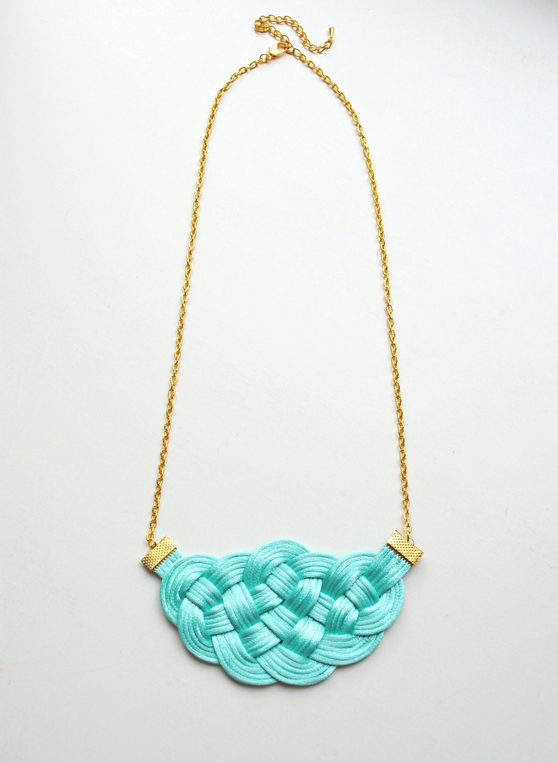 Knotted rattail necklace in mint and gold - nautical - pastel turquoise - summer trends