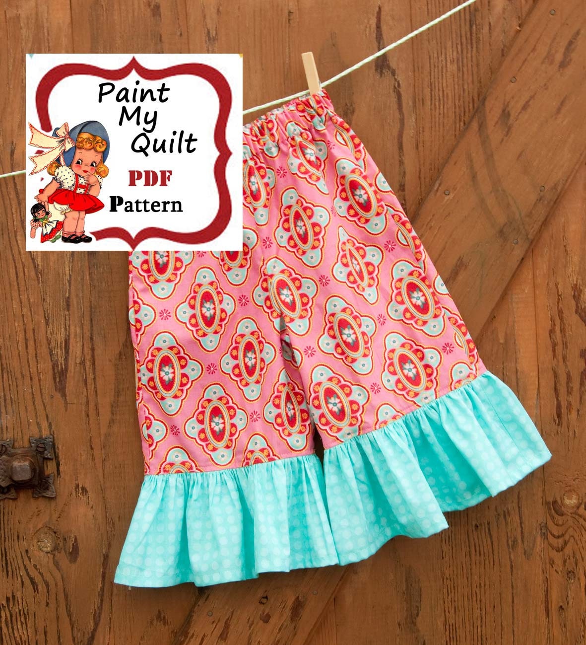 INSTANT DOWNLOAD Girls Ruffled Pants Pattern PDF , Capris Pattern Pattern Sewing Tutorial pdf sizes 6m through to 8 years "Annie Pants"