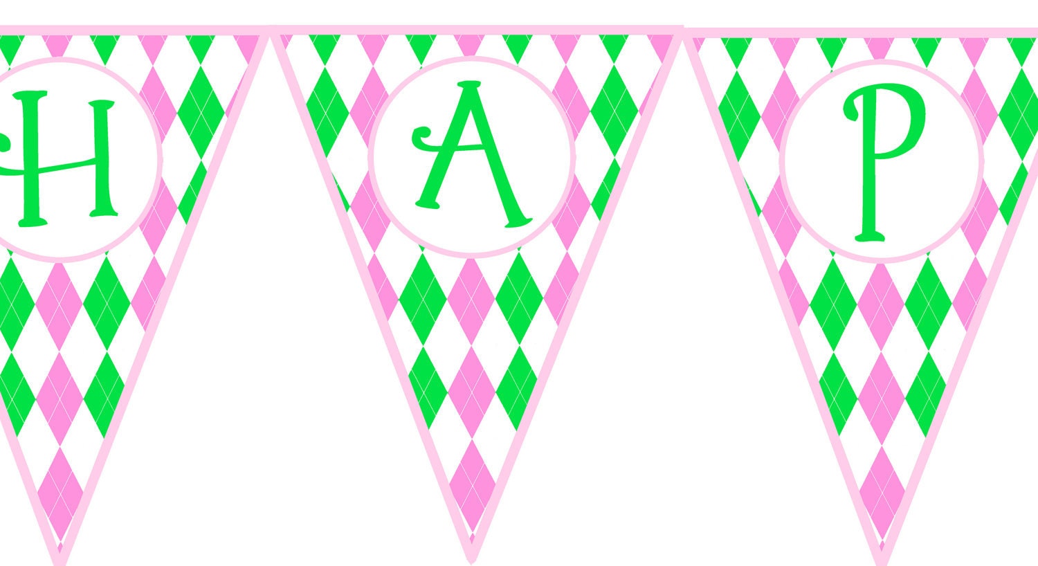 Preppy Argyle Pink & Green Printable Birthday Banner