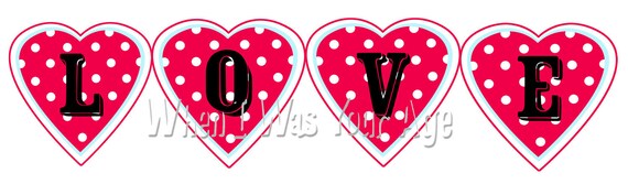 Instant Download Red and White Polka Dot Heart Printable LOVE banner Il_570xn