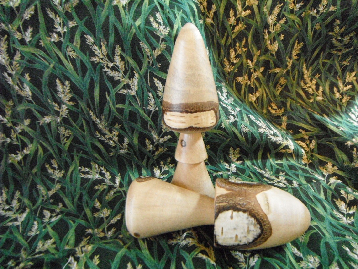 Mushrooms Wood Home Decor Mantle Accessories, Folk Art, Rustic, Primitive, Bark Accents, Country Decor,