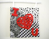 Home Decor Wall Accessories  SALE 20% OFF NOW I Love You Red Filigree Heart Quilt Wall Hanging Felt Heart  Black and White French Country
