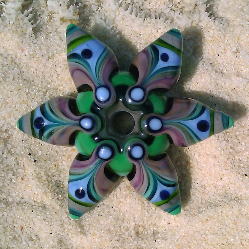 Handmade Glass Star Bead SRA Lampwork Focal Pendant on Satin Cord