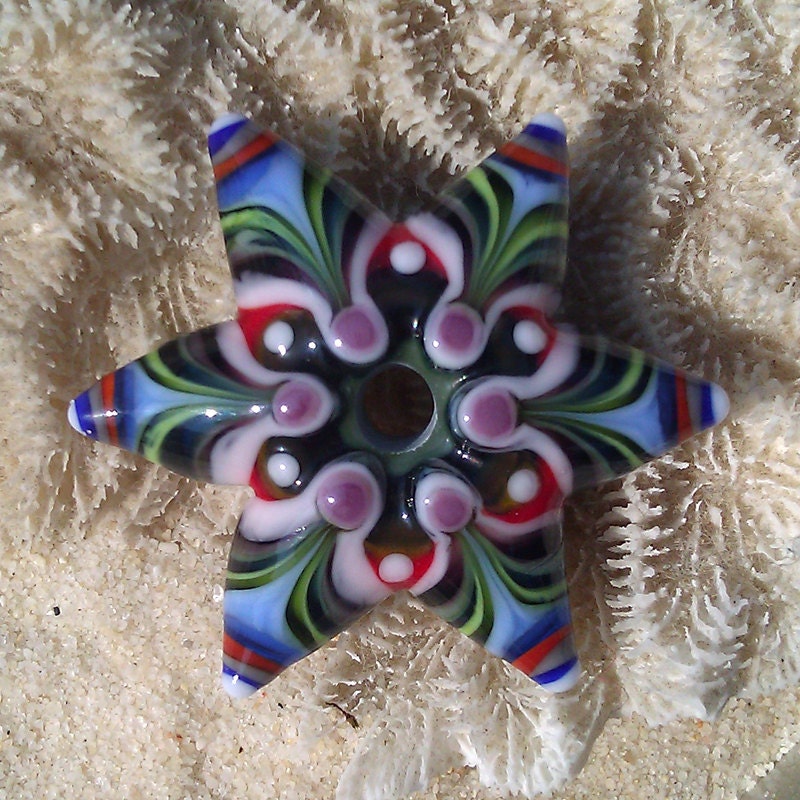 Glass Star Bead Focal Pendant Handmade Lampwork Snowflake Necklace by SRA