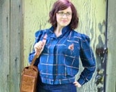 Vintage Women's1980s Western Blouse Navy Blue and Brown