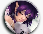 Illustrated Pocket Mirror - Sweet Dreams - Sleeping Elf with purple hair and koala. Last one.