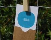 Hello / Set of 4 Simple, Modern, Turquoise Enclosure Cards with Kraft Sleeve