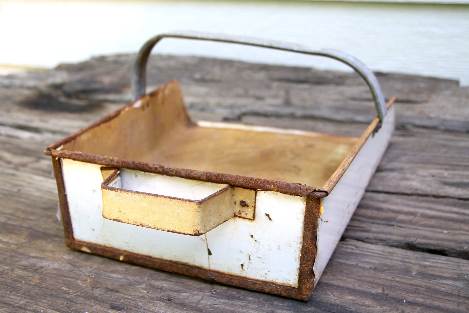 Vintage White Metal Grain Scoop
