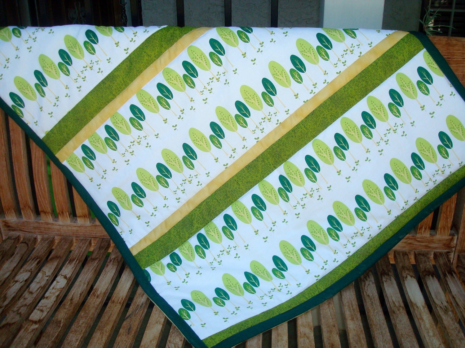 Baby Quilt - Colorful Green Forest Nature Baby Quilt - SALE