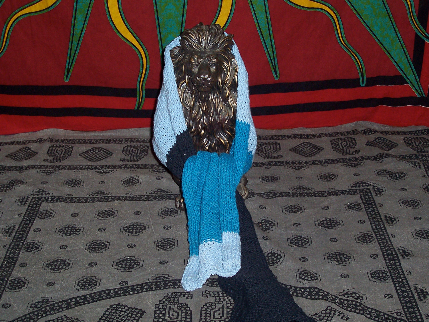 Blue Tone Asymmetric Handmade Knitted Scarf