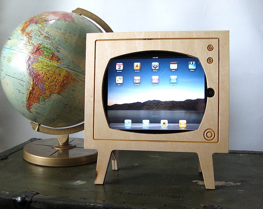 Handmade Natural Wood Retro TV Ipad Dock