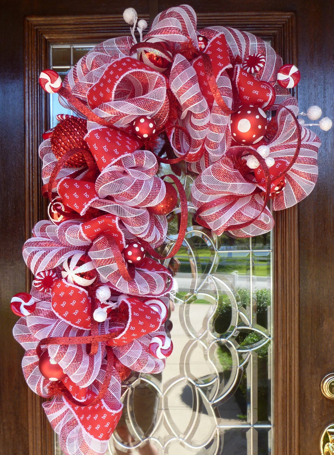 RED and WHITE CANDY Cane Christmas Wreath