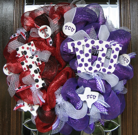 Deco Mesh House Divided TCU/TEXAS TECH Wreath