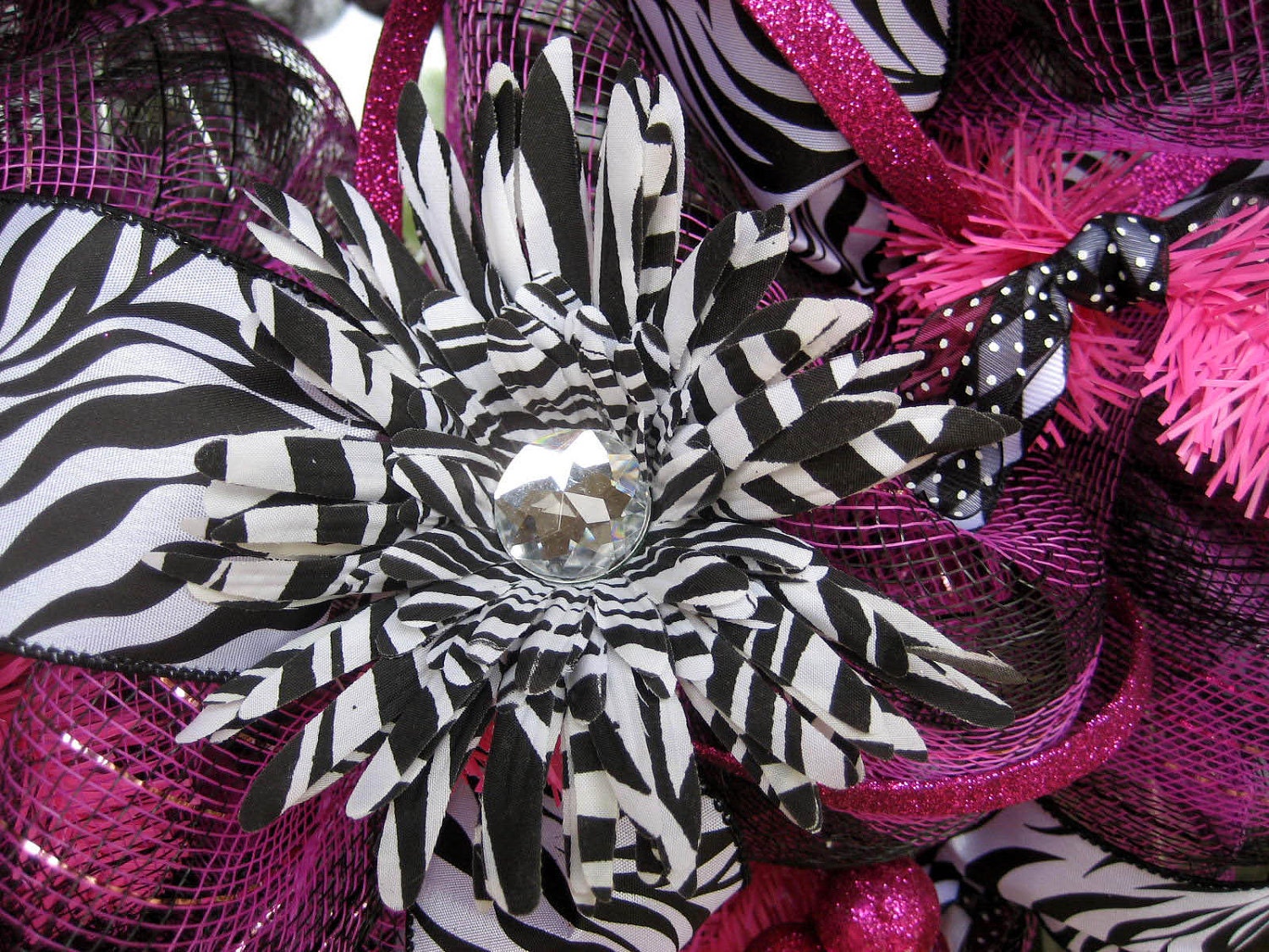 Deco Mesh HOT PINK and ZEBRA Wreath