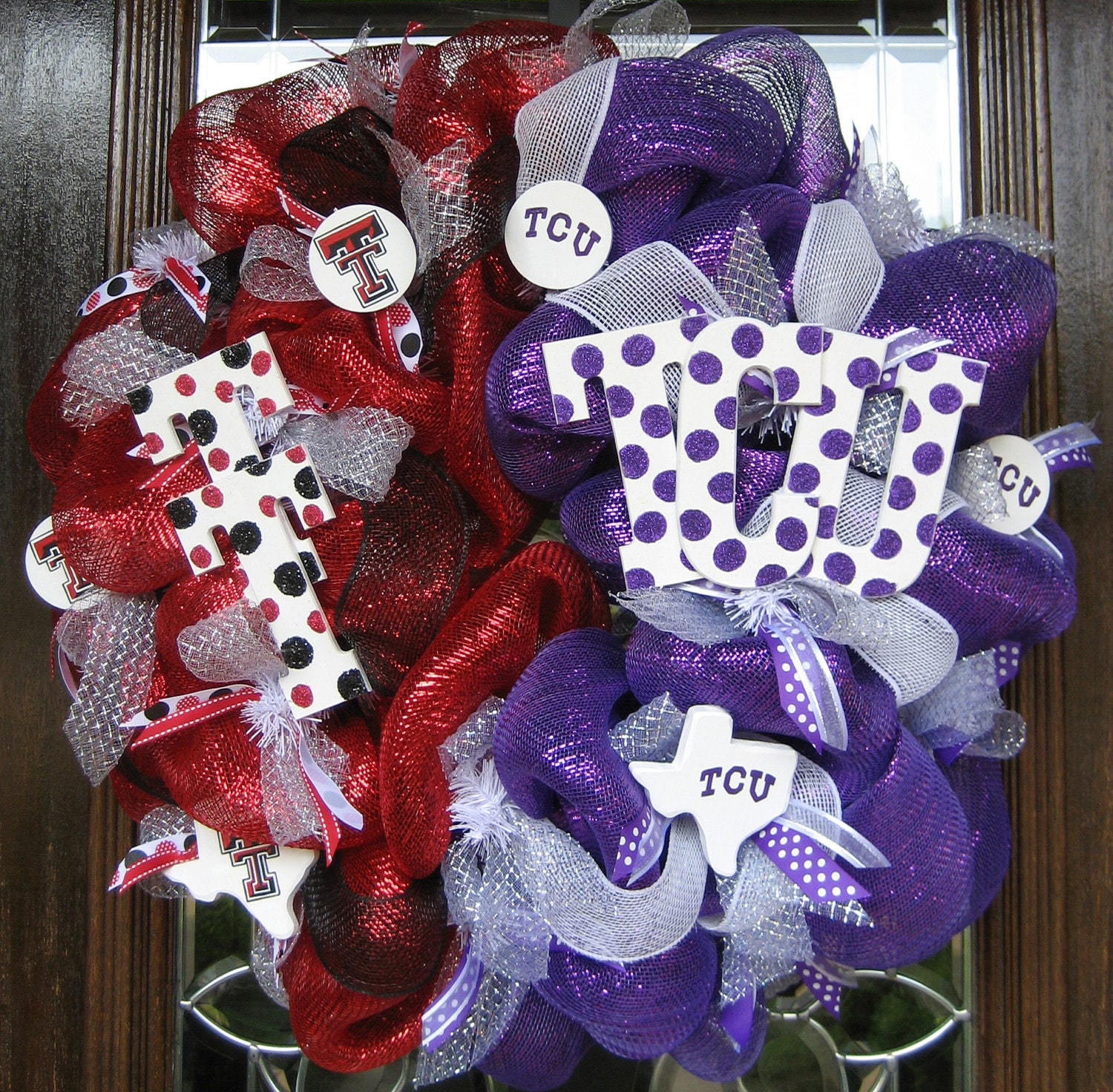 Deco Mesh House Divided TCU/TEXAS TECH Wreath