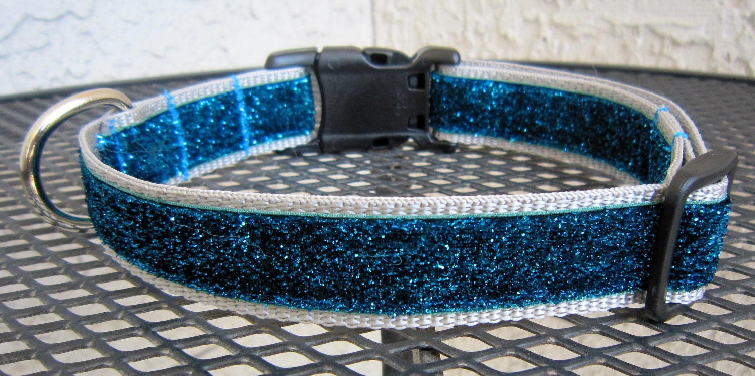 Blue Sparkle Velvet Collar on Silver Adjustable