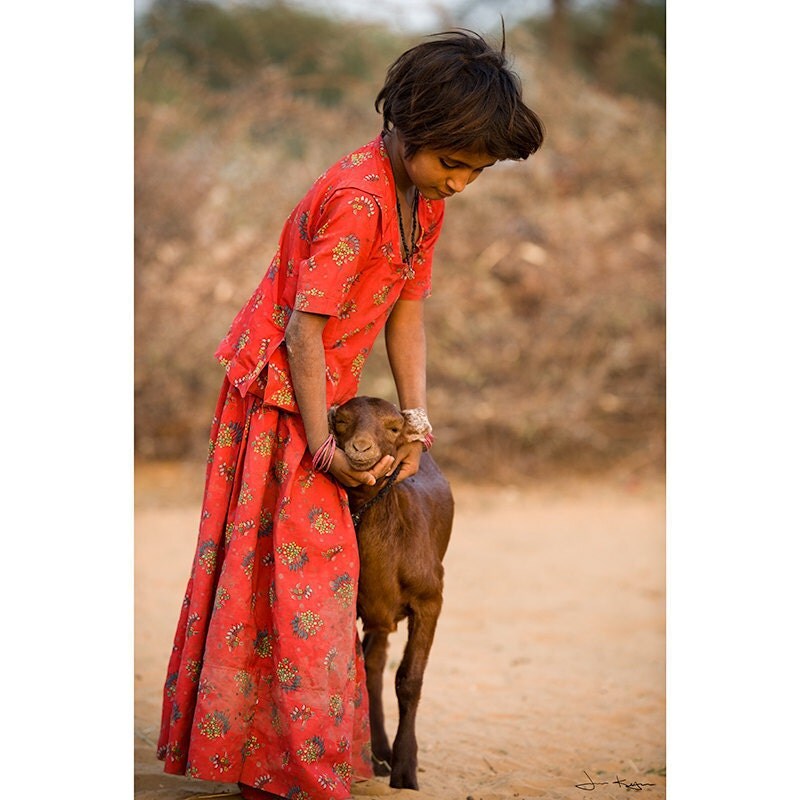 Girl and Goat, Rajasthan, India 10x7 Fine Art Photo