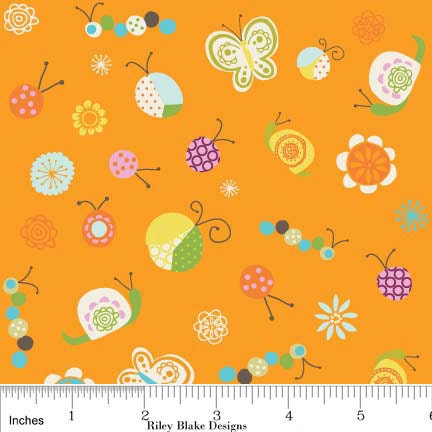Happier by Deena Rutter for Riley Blake, Bugs Orange SKU C5501, 1 yd