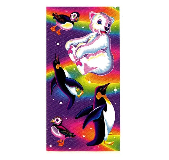 Rare Vintage Lisa Frank Polar Bear, Puffin and Penguins Stickers 80's