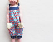 Apple print organic little girls romper- dungaree-jumper