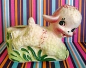 Vintage Kitsch Jumping Baby Lamb Sheep Planter Easter