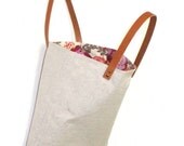 big linen market bag with leather handles