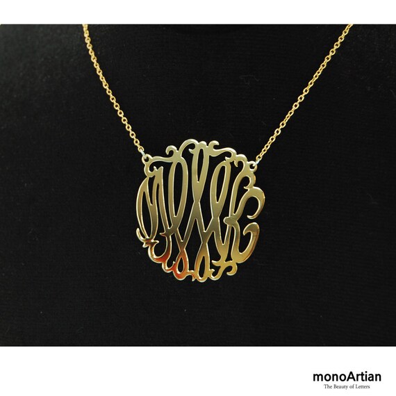 Monogram Necklace 1.25inch Sterling silver Personalized Necklace-Gold Tone