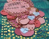 dreamy (original collage, pink, blue, clouds, surreal, gold dots)