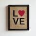 Burlap wall decor - LOVE, typography, sign, Valentine's Day