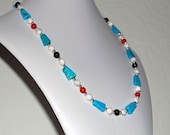 Turquoise, Coral, Onyx & White Howlite Necklace - Strand - Statement Necklace - December Birthstone - February Birthstone - Southwest