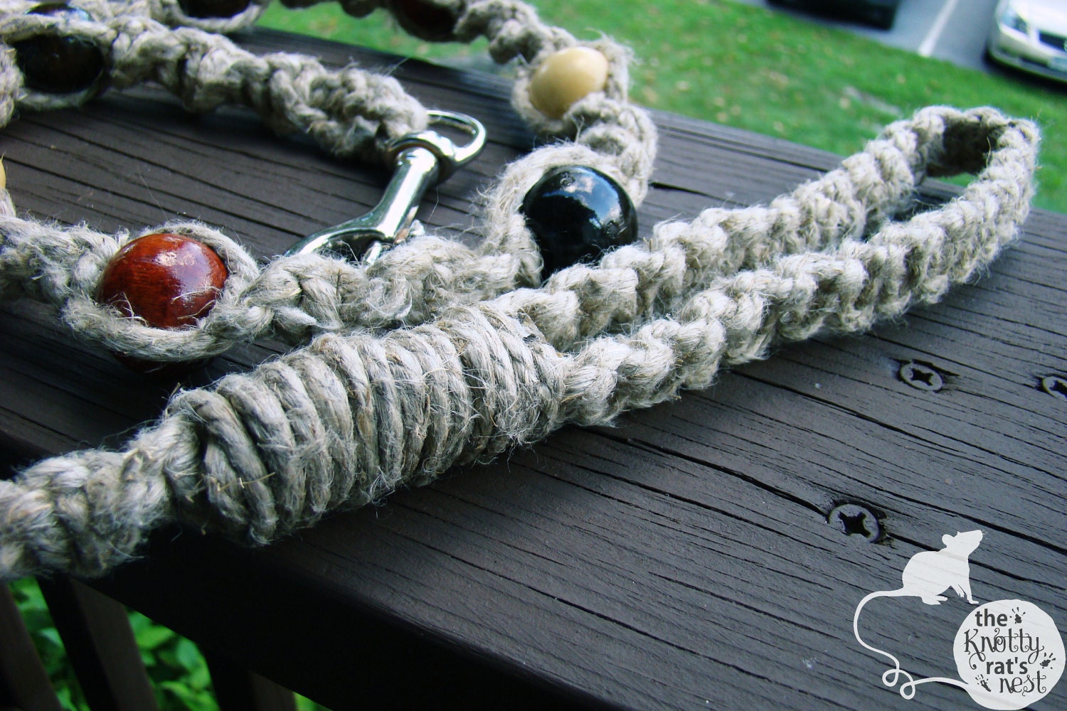 Macrame Hemp Beaded Dog Leash