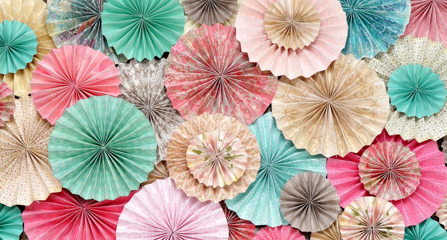 Pink, Light Teal/Turquoise, Beige and Brown Wedding Paper Rosette Backdrop