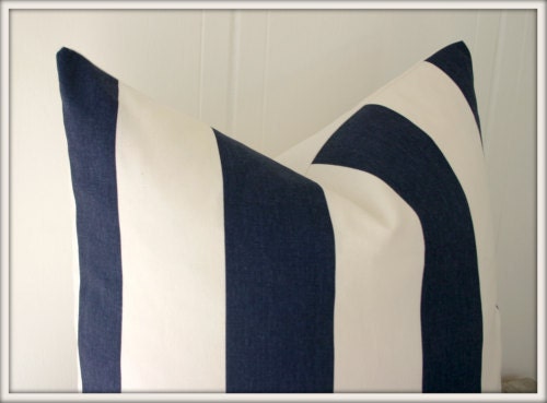 Vertical Stripe White/Navy Blue Pillow Cover / 20x20 / Free S&H
